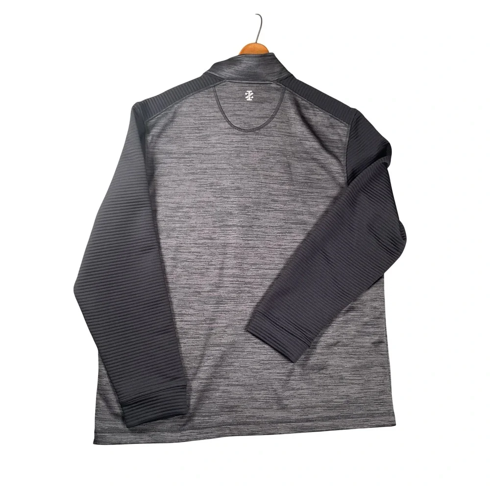 IZOD Golf Pullover Mens Large Grey Black Quarter Zip Ribbed Sleeve Stretch Top